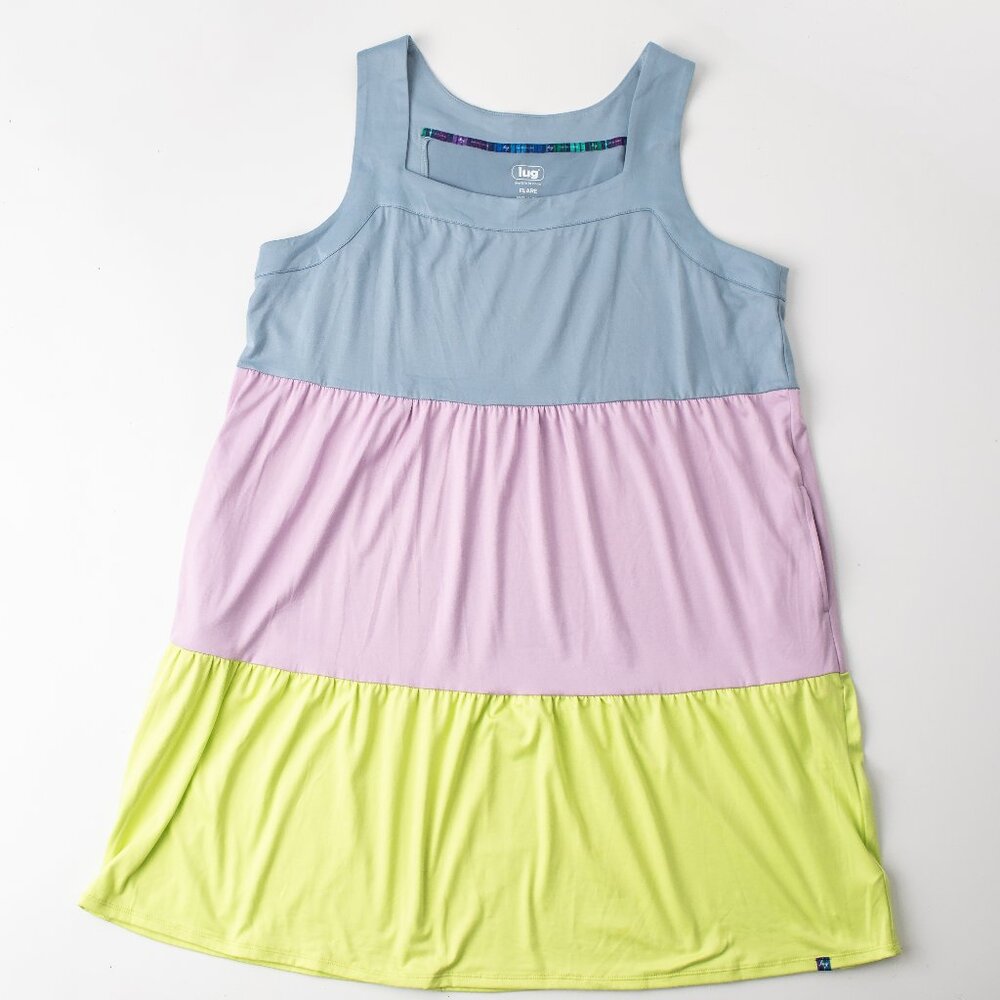 Lug Lounge Women's XL Brushed‎ Jersey Colorblock Dress Flare with Pockets